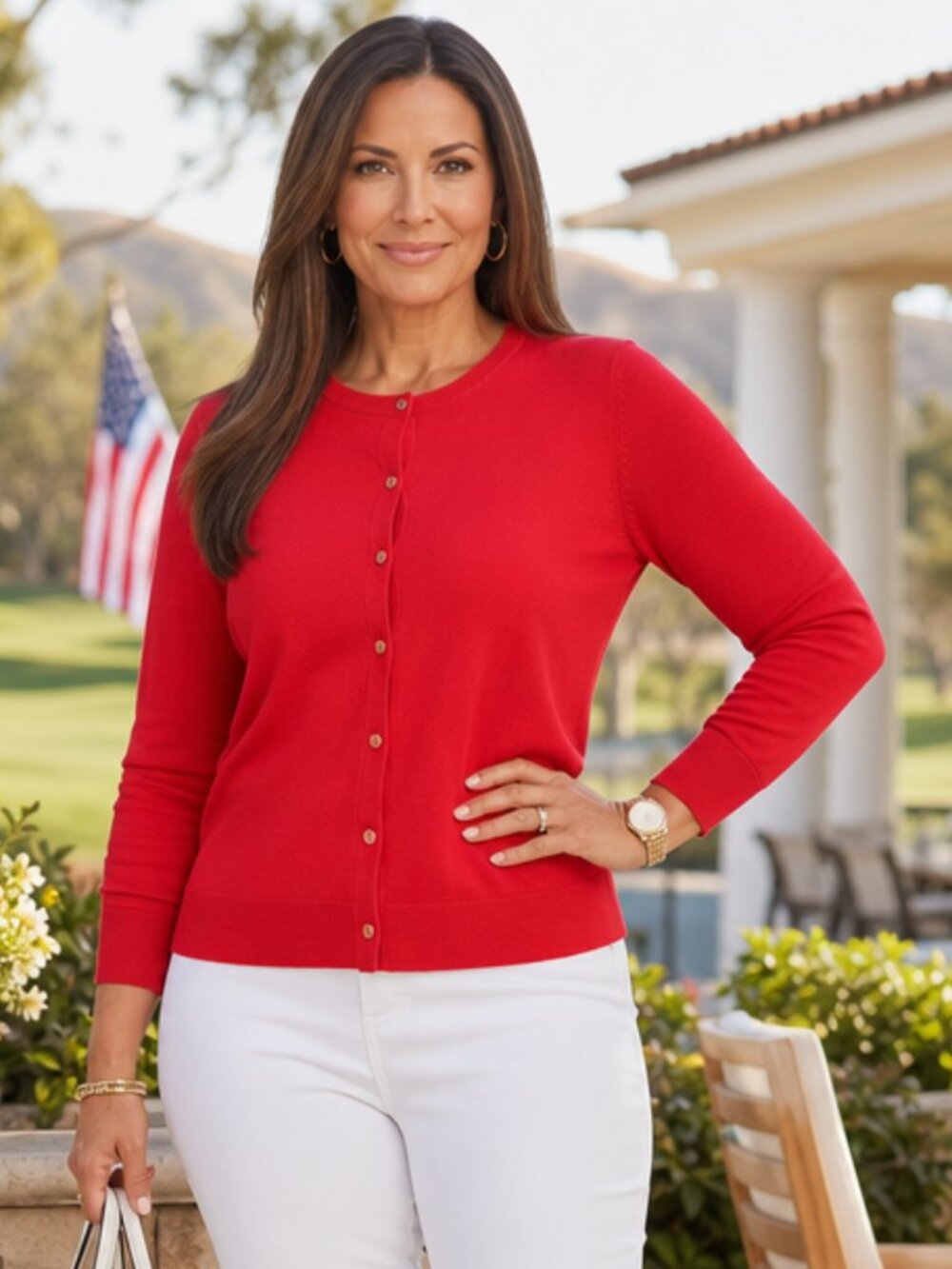 Talbots XL Coral Red 100% Cotton Cardigan Sweater 3/4 Sleeve Capsule Elevated